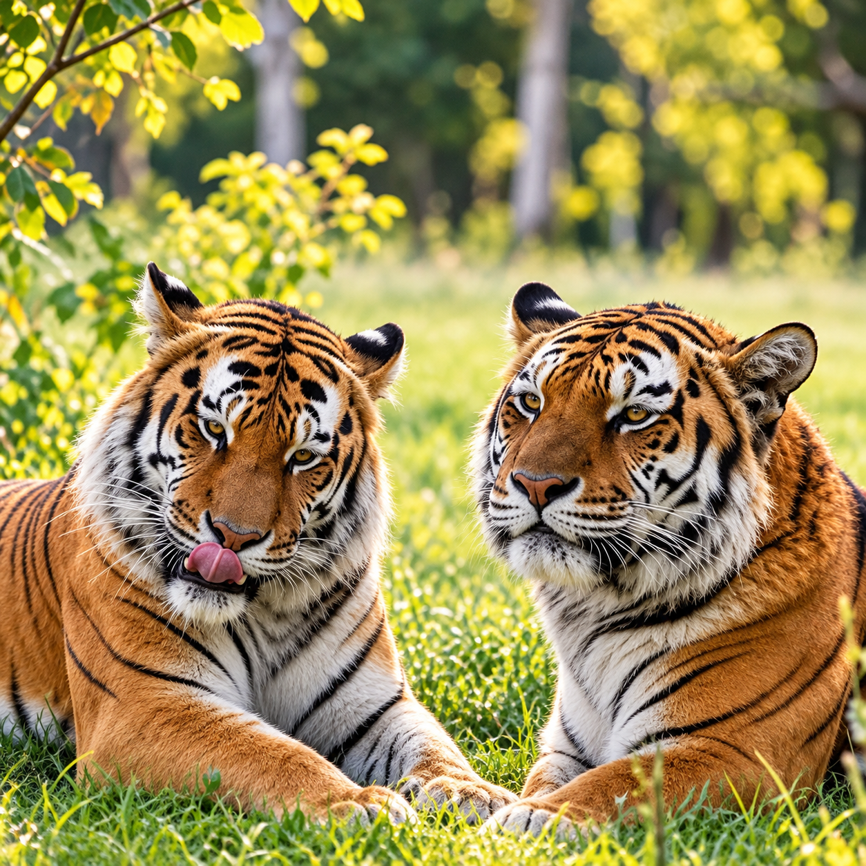 Illustration of two Amur tigers resting together
